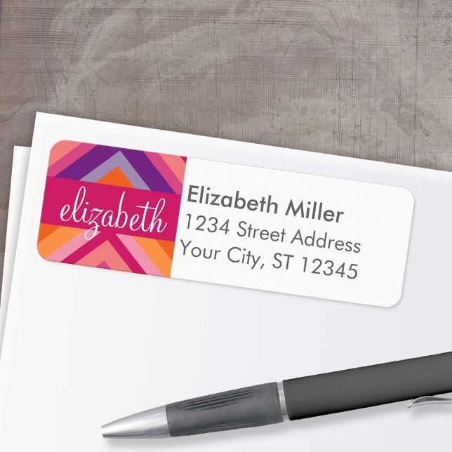Étiquette Motif Chevron rose chaud violet orange (Custom Return Address Labels - Low Minimum)