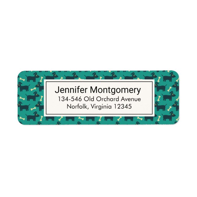 Étiquette Motif chien mignon avec os sur Arrière - plan vert (Devant)