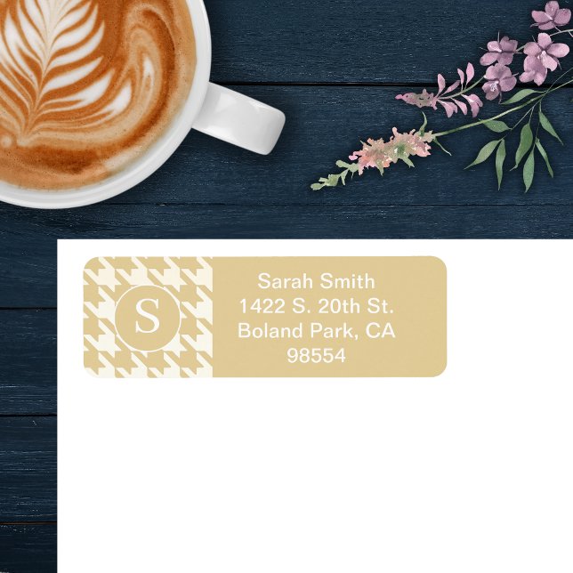 Étiquette Motif classique Houndstooth Beige Tan et Blanc (Créateur téléchargé)