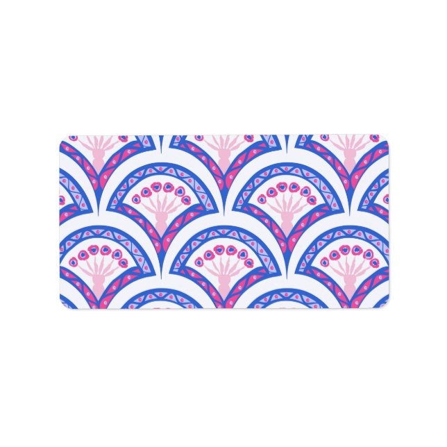 Étiquette motif damassé floral bleu (Devant)