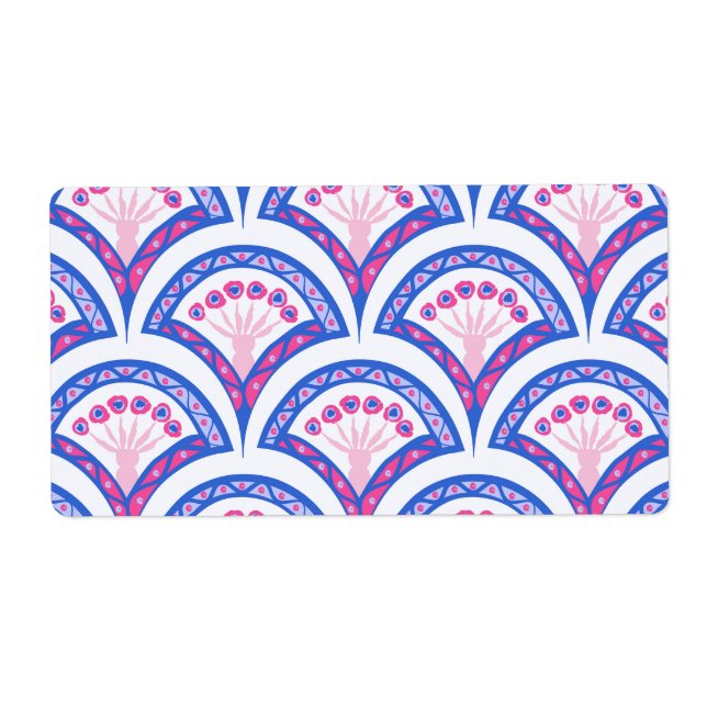 Étiquette motif damassé floral bleu (Devant)