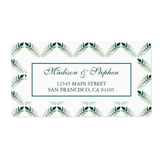 Étiquette Motif d'aquarelle végétale verte - Mariage (Devant)