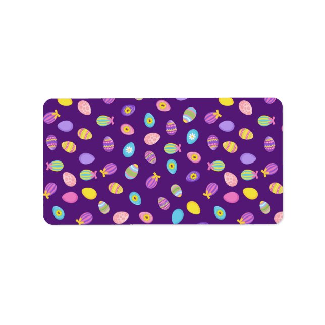 Étiquette Motif d'art de fond violet de style œuf de Pâques (Devant)