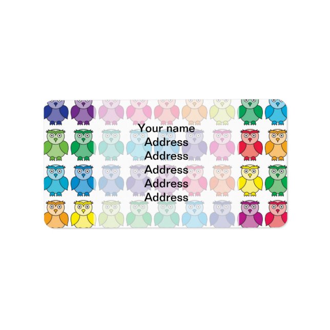 Étiquette Motif de chouette arc-en-ciel mou (Devant)