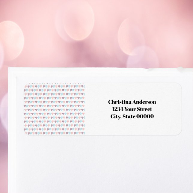Étiquette Motif de coeur Personnaliser l'adresse de retour (A pretty return address label with a pink, blue and purple heart pattern.  )