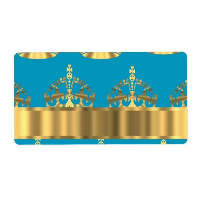 Étiquette Motif de couronne d'or et d'aqua (Devant)