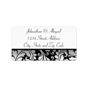Étiquette Motif de Damas Noir Argent