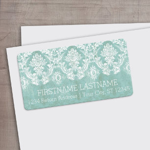 Étiquette Motif de Damas Vintage bleu glace avec finition gr