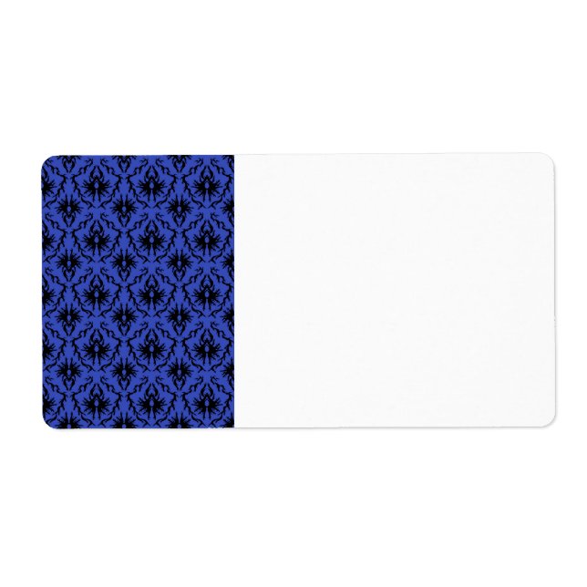 Étiquette Motif de design Damas noir et bleu. (Devant)