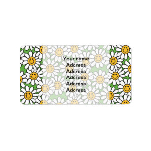 Étiquette Motif de fleurs souriant de marguerite