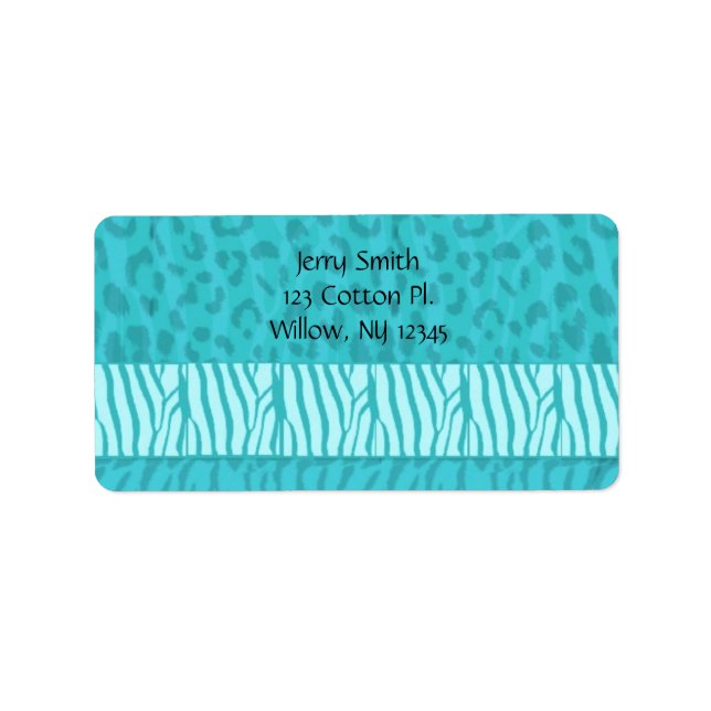 Étiquette Motif de fourrure d'animal sauvage aqua (Devant)