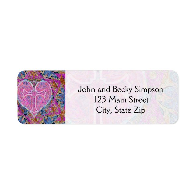 Étiquette Motif de la Croix du Coeur en rose (Devant)