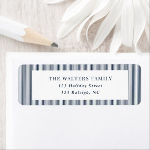 Étiquette Motif de Noël à rayures bleues Adresse de retour