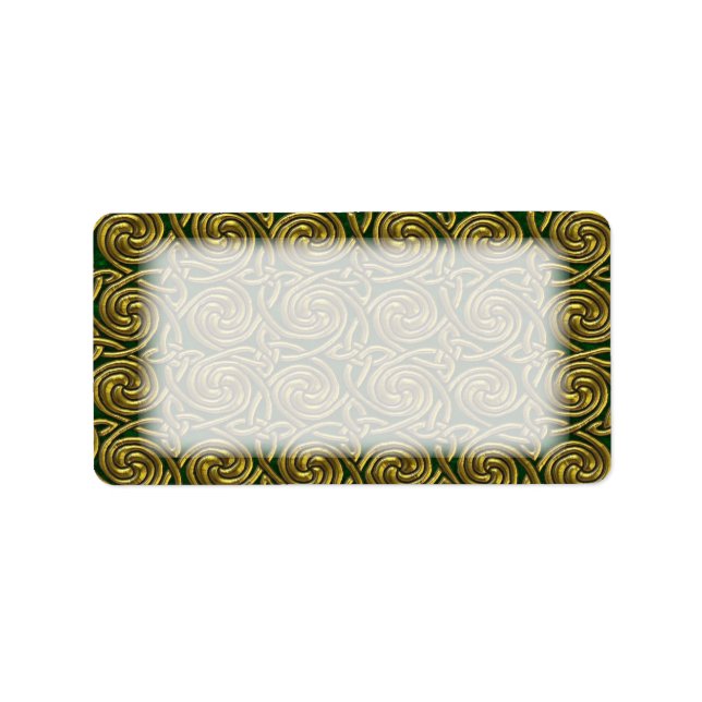 Étiquette Motif De Noeuds Spiraux Celtiques Or Et Vert (Devant)