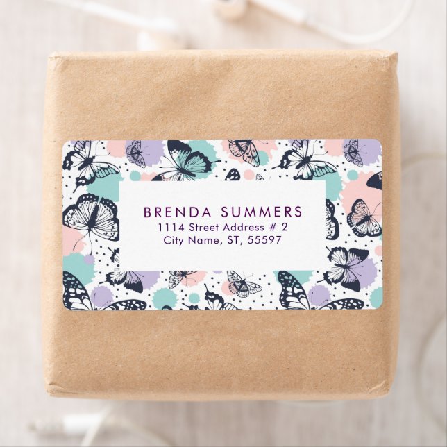 Étiquette Motif de papillons colorés (En situation)