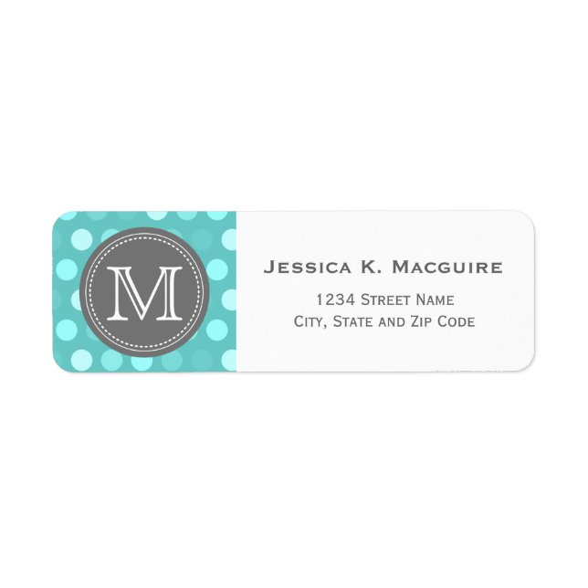 Étiquette Motif de point Polka bleu clair monogramme (Devant)