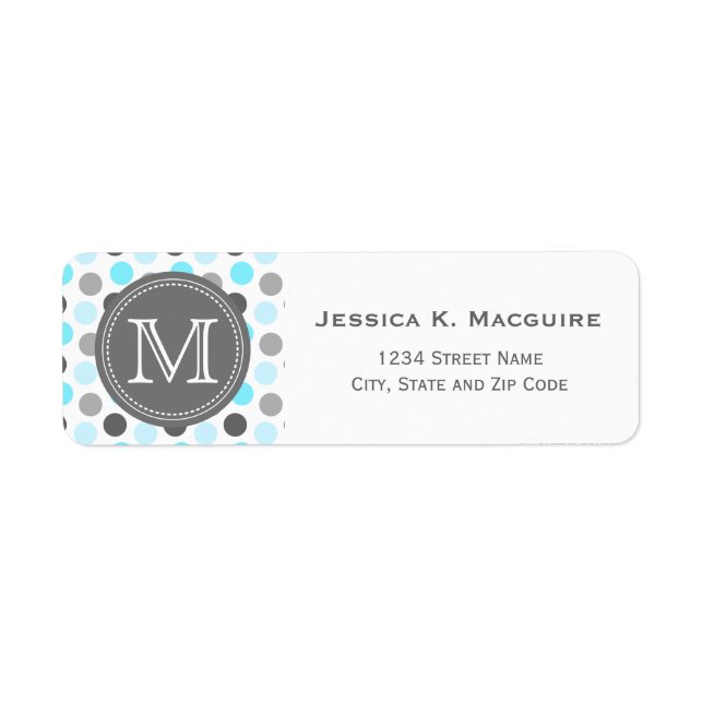 Étiquette Motif de point Polka bleu monogramme (Devant)