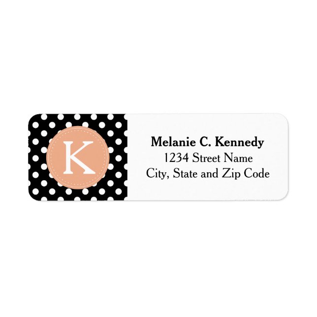 Étiquette Motif de point Polka noir blanc monogramme (Devant)
