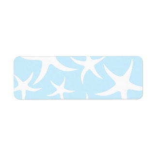 Étiquette Motif de poisson étoilé blanc sur bleu clair.