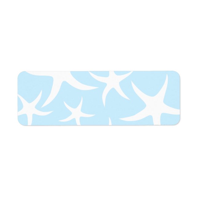 Étiquette Motif de poisson étoilé blanc sur bleu clair. (Devant)