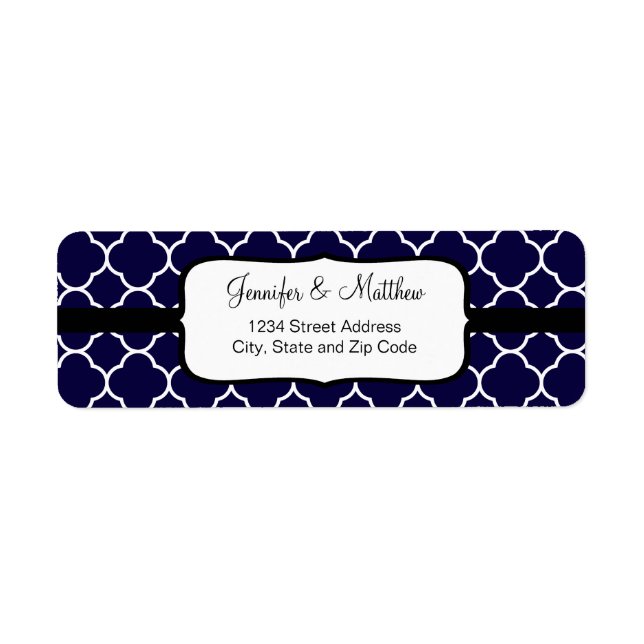 Étiquette Motif de Quatrefoil bleu marine (Devant)
