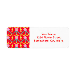 Étiquette Motif de tuiles florales rouges et jaunes