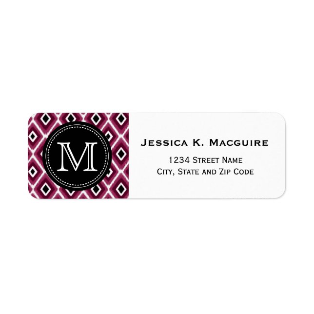 Étiquette Motif diamant rose Ikat monogramme (Devant)