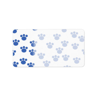 Étiquette Motif Empreinte de patte animal. Bleu et Blanc.