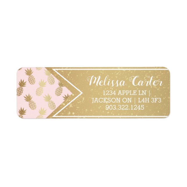 Étiquette Motif et ruban d'ananas en or (Devant)