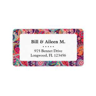 Étiquette Motif floral au néon rose de Paisley