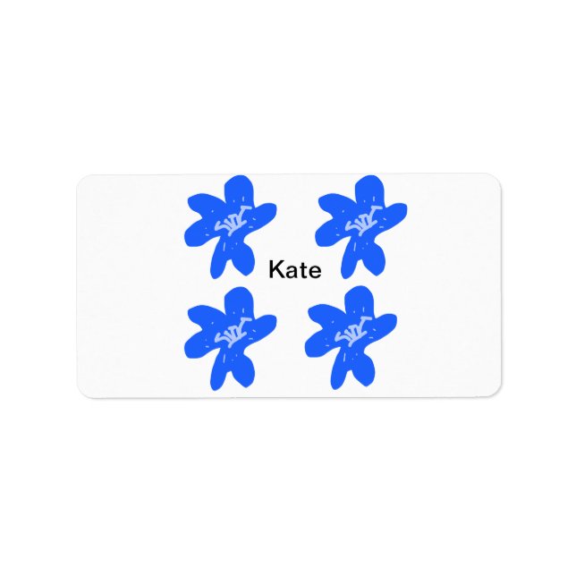 Étiquette Motif floral bleu aquarelle ajouter nom (Devant)