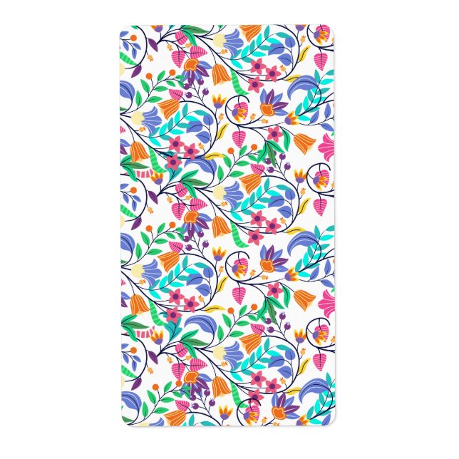 Étiquette Motif floral exotique coloré (Devant)