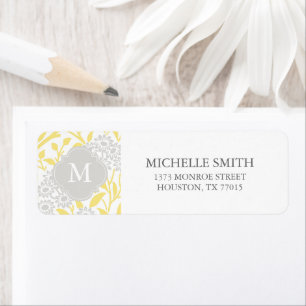 Étiquette Motif floral gris jaune décoré d'un monogramme d