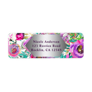 Étiquette Motif Floral Moderne Coloré Clair Rose Violet