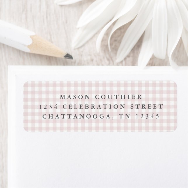 Étiquette Motif Gingham Rose Adresse de Retour (En situation)