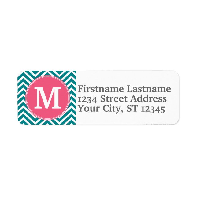 Étiquette Motif Girl Chevron avec Monogramme - Turquoise ros (Devant)