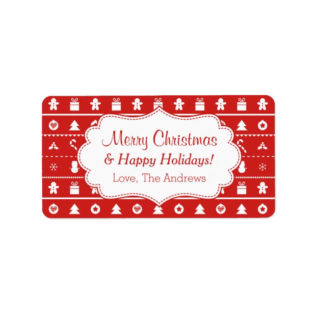 Étiquette Motif laid blanc rouge d'icônes de chandail de (Devant)