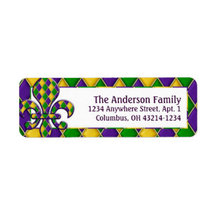 Étiquette Motif Mardi Gras Fleur Arlequin