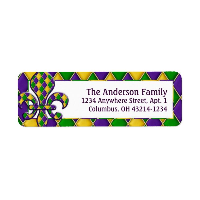 Étiquette Motif Mardi Gras Fleur Arlequin (Devant)