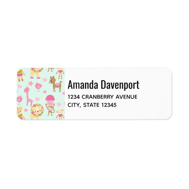 Étiquette Motif mignon avec Animaux et Jouets heureux (Devant)