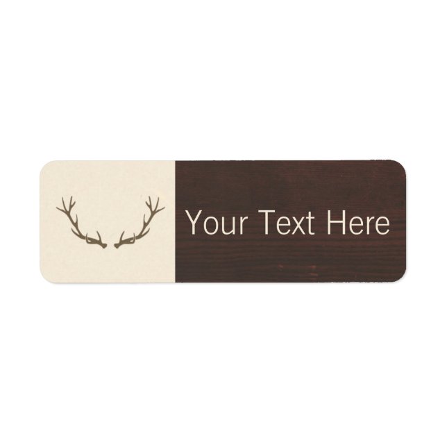 Étiquette Motif moderne Deer Antlers sur bois Brown rustique (Devant)