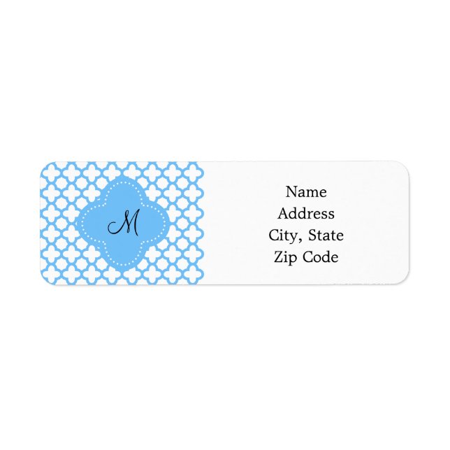 Étiquette Motif Monogram Blue Quatrefoil (Devant)