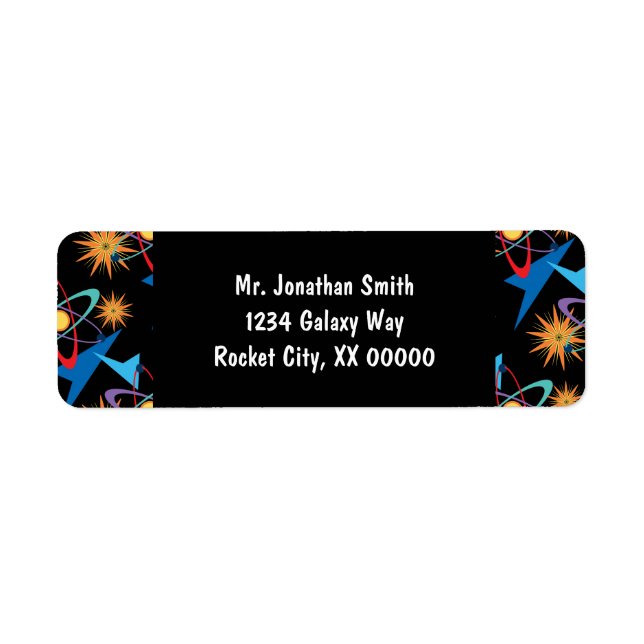 Étiquette Motif multicolore rétro de l'ère spatiale (Devant)