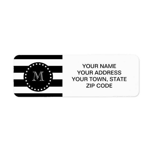 Étiquette Motif noir et blanc, Monogramme noir (Devant)