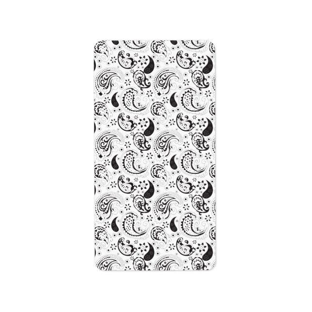 Étiquette Motif noir et blanc Paisley - Art textile élégant (Devant)