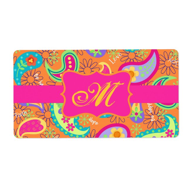 Étiquette Motif Orange Moderne Paisley Whimsy (Devant)