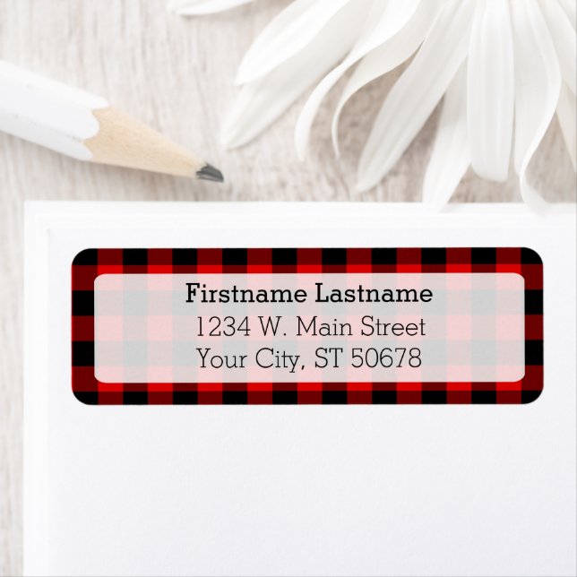 Étiquette Motif Plaid personnalisé rouge noir pays (En situation)