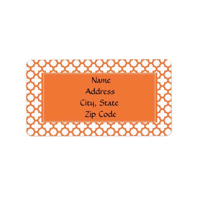 Étiquette Motif Quatrefoil Orange (Devant)