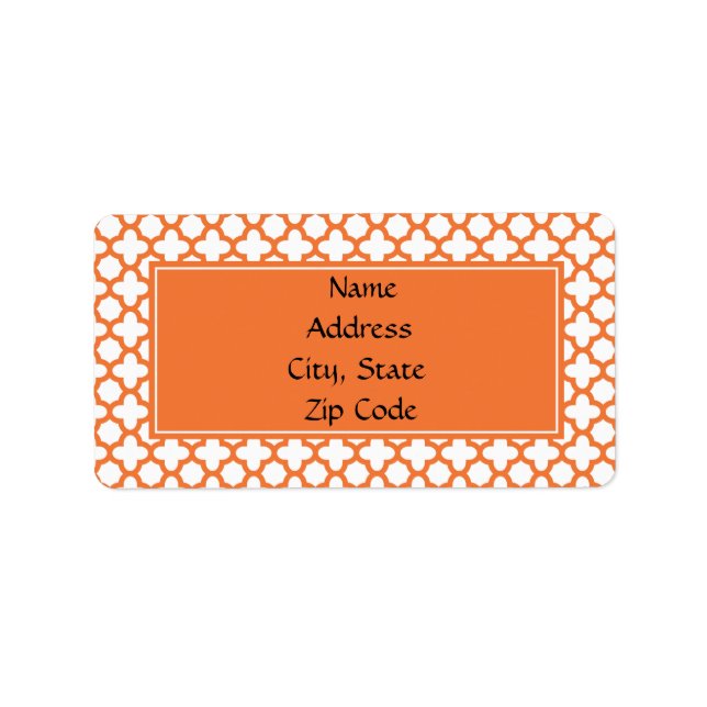 Étiquette Motif Quatrefoil Orange (Devant)