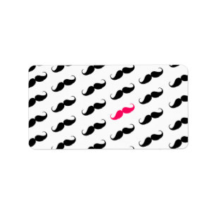 Étiquette Motif rose et noir Girly drôle de moustache